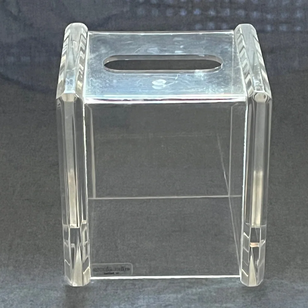 MidCentury Modern ARONIE LUCITE Clear Acrylic Tissue Box Holder Cover MCM Vintag